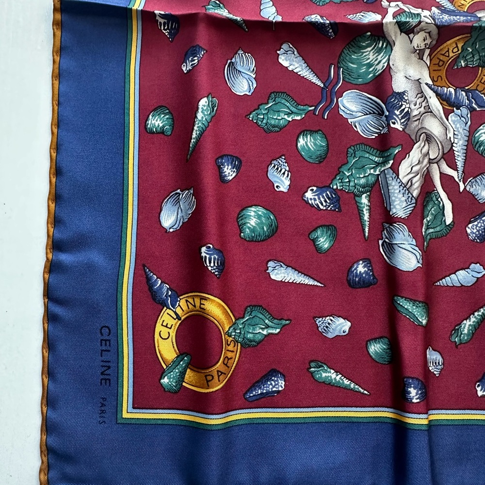 15x15 CELINE Paris 100% Silk Vintage Seashell Scarf with Box - Picture 9 of 12